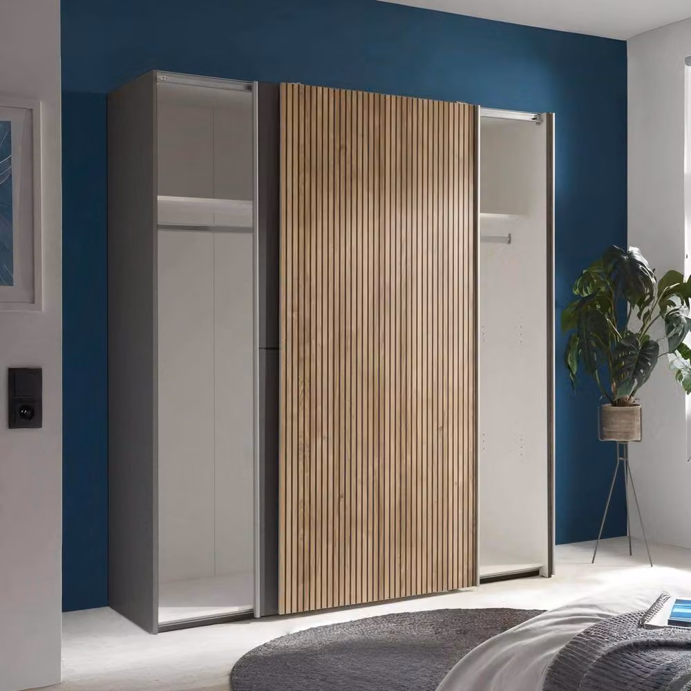Cheshire Premium Nova Modern 2 Door Sliding Wardrobe in Light Oak and Dark Grey, W: 196 cm, H: 170 cm – 3