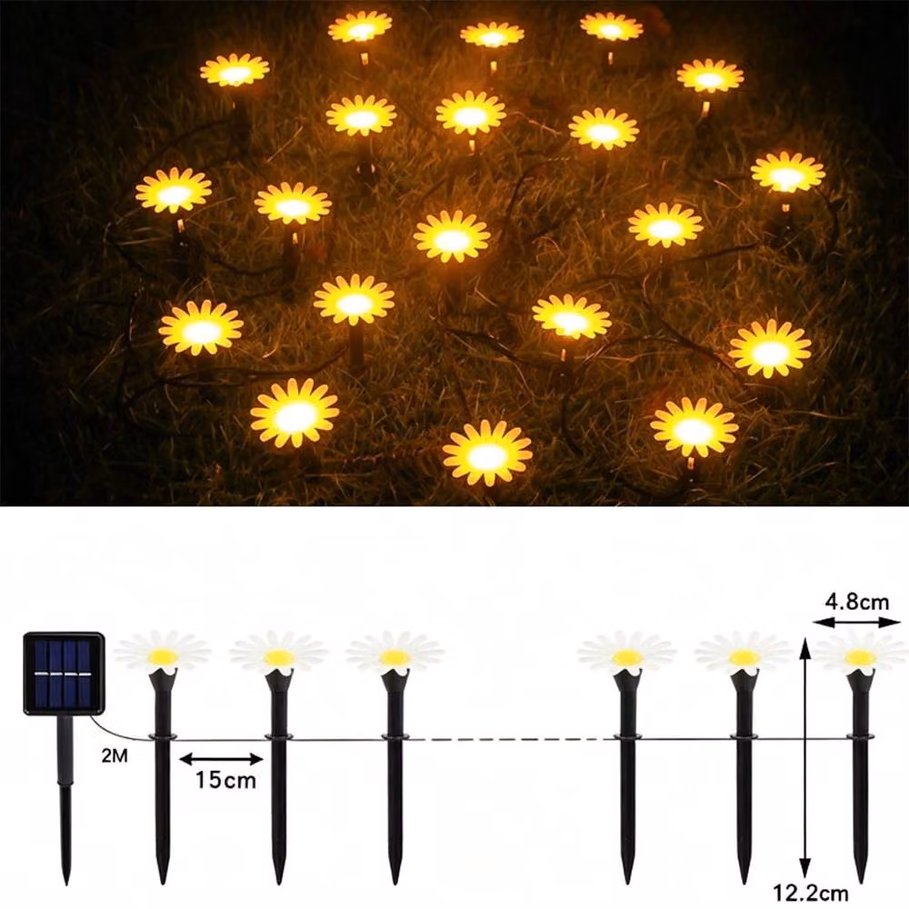 Quipulse 20-Pack Solar-Powered Sunflower LED Garden Ground Lights in Warm White – 2