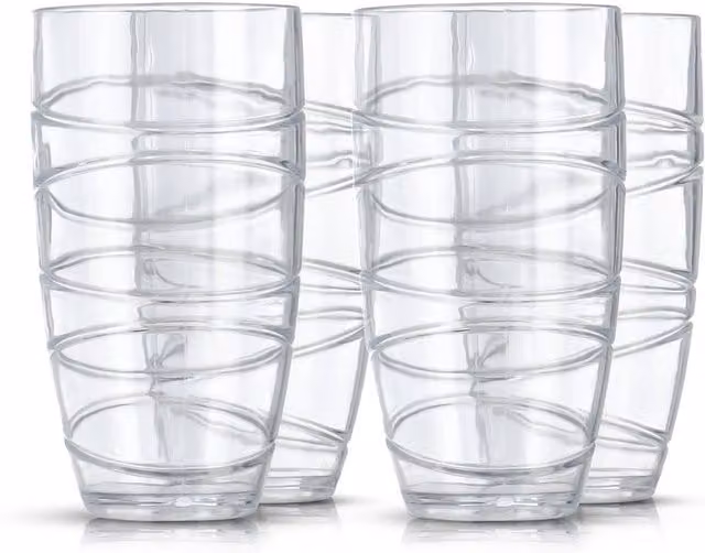 LIVIVO Set of 4 Geometric Swirl Plastic Tumblers in Transparent and White
