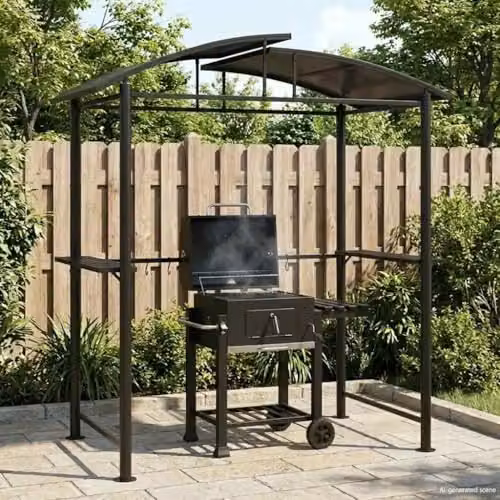 vidaXL BBQ Gazebo with Side Shelves in Anthracite, W/D/H: 210 x 114 x 230 cm, Steel and Polycarbonate – 2