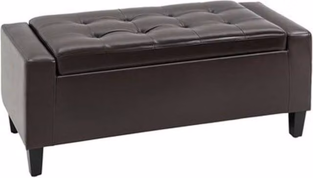 NESTLUNE PU Leather Storage Ottoman in Brown, W/D/H: 90 x 40 x 15 cm