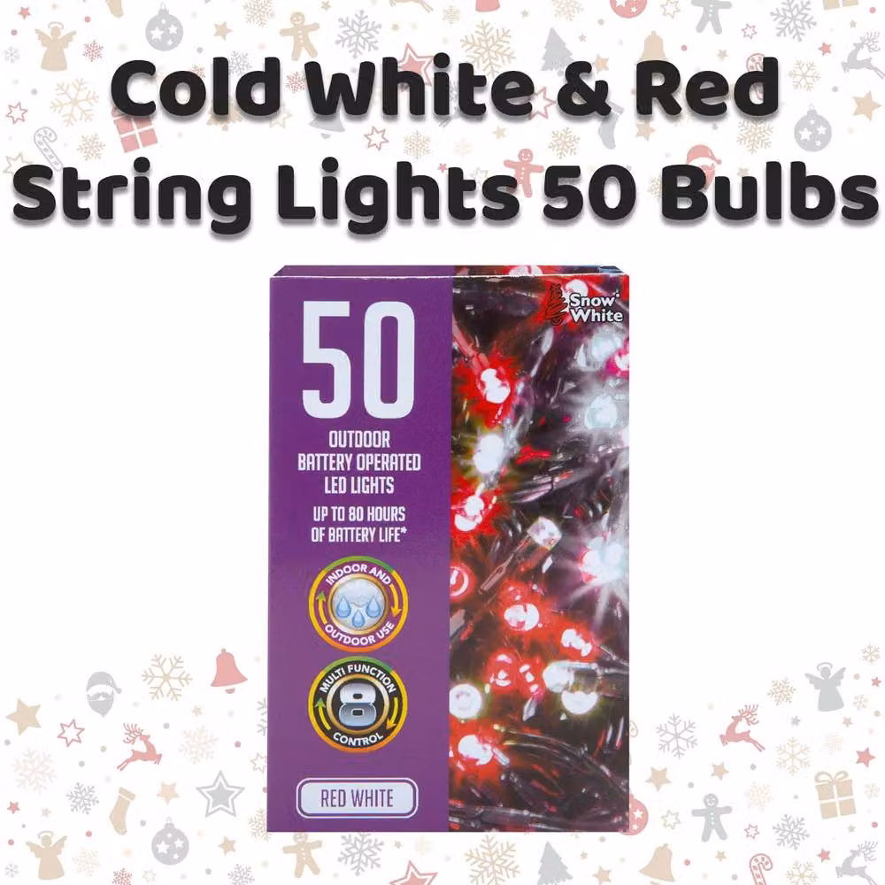 VFM e-Store Christmas String Lights with 50 Bulbs in White, Red and Multicolour – 2