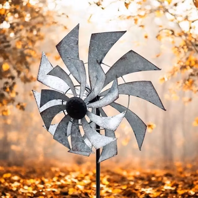 Minster 59 Inch Windmill Metal Decoration in Silver, W: 35 cm, D: 35 cm, H: 148 cm