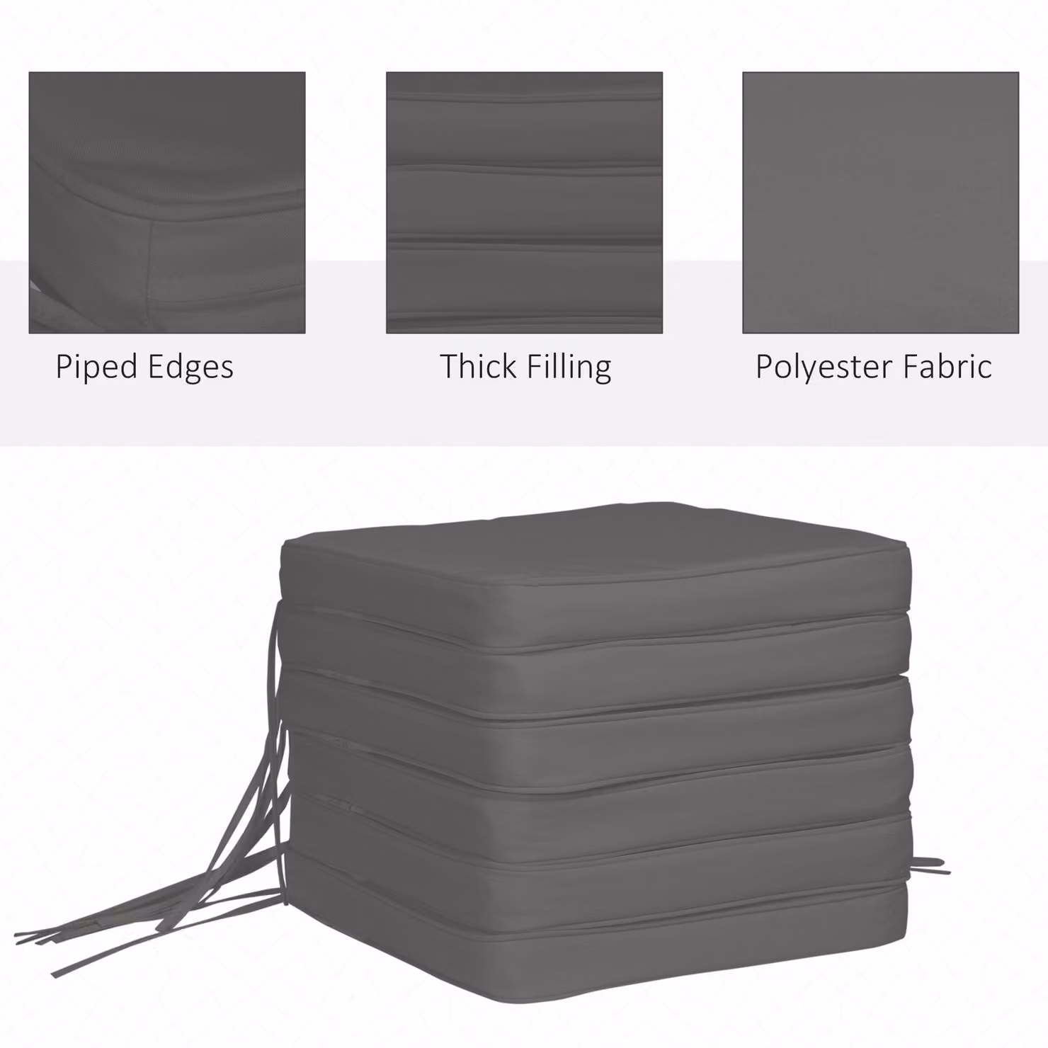 Outsunny Cosy Cushion Collection Slate Grey Plush Square Seating Pads with Removable Water Repellent Cover, W: 42 cm, D: 42 cm, H: 5 cm – 4