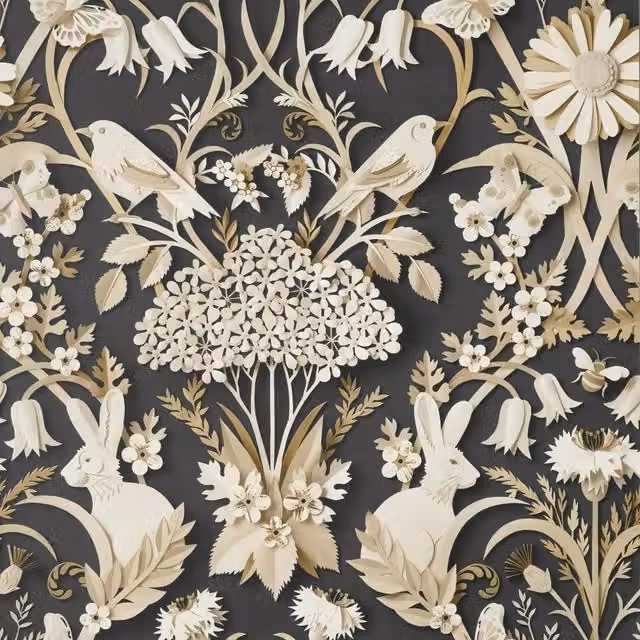 Fine Décor Woodland Botanical Wallpaper in Grey and Anthracite