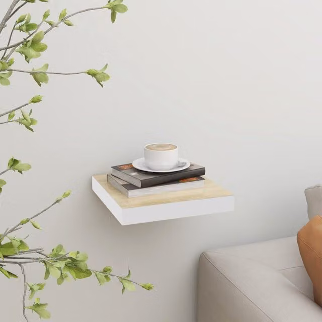 Berkfield Home Floating Wall Shelf in Oak and White, W/D/H: 23 x 23.5 x 3.8 cm