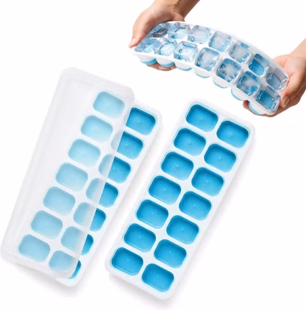 Keplin 2-Pack Rectangular Blue Silicone Ice Cube Trays