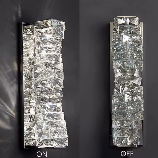 Modern K9 Crystal LED Wall Sconce in Silver and Transparent Stainless Steel
