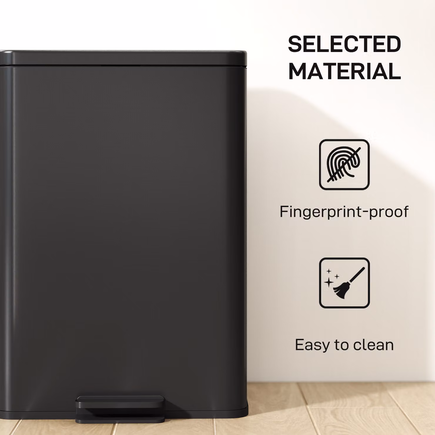 HOMCOM 20L Stainless Steel Kitchen Pedal Bin with Soft-Close Lid and Removable Inner Bucket, Matte Black – 6