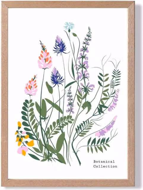 ARTZE Blue and Purple Wild Flowers Flower Market Simplicity Framed Print, A3, Oak Frame, Mid Blue