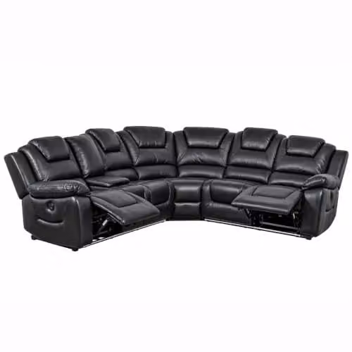 Furnishings For Less UK Oxbridge Black 5 Seater Electric Recliner Corner Sofa with LED Lighting, USB Charging and Cup Holders