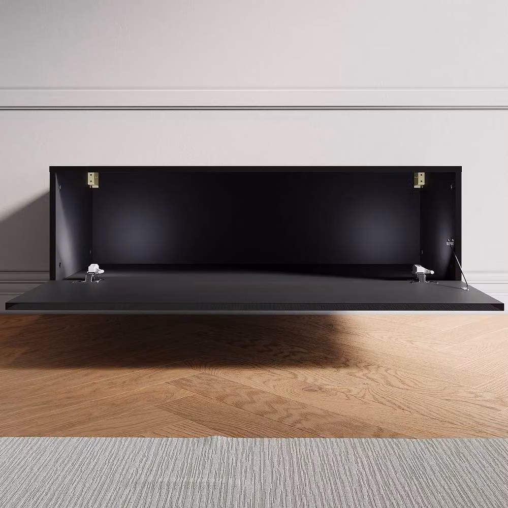 ERGOVEXA Floating TV Cabinet Stand Unit with Storage Door in Black Glossy MDF, W/D/H: 100 x 40 x 30 cm – 4
