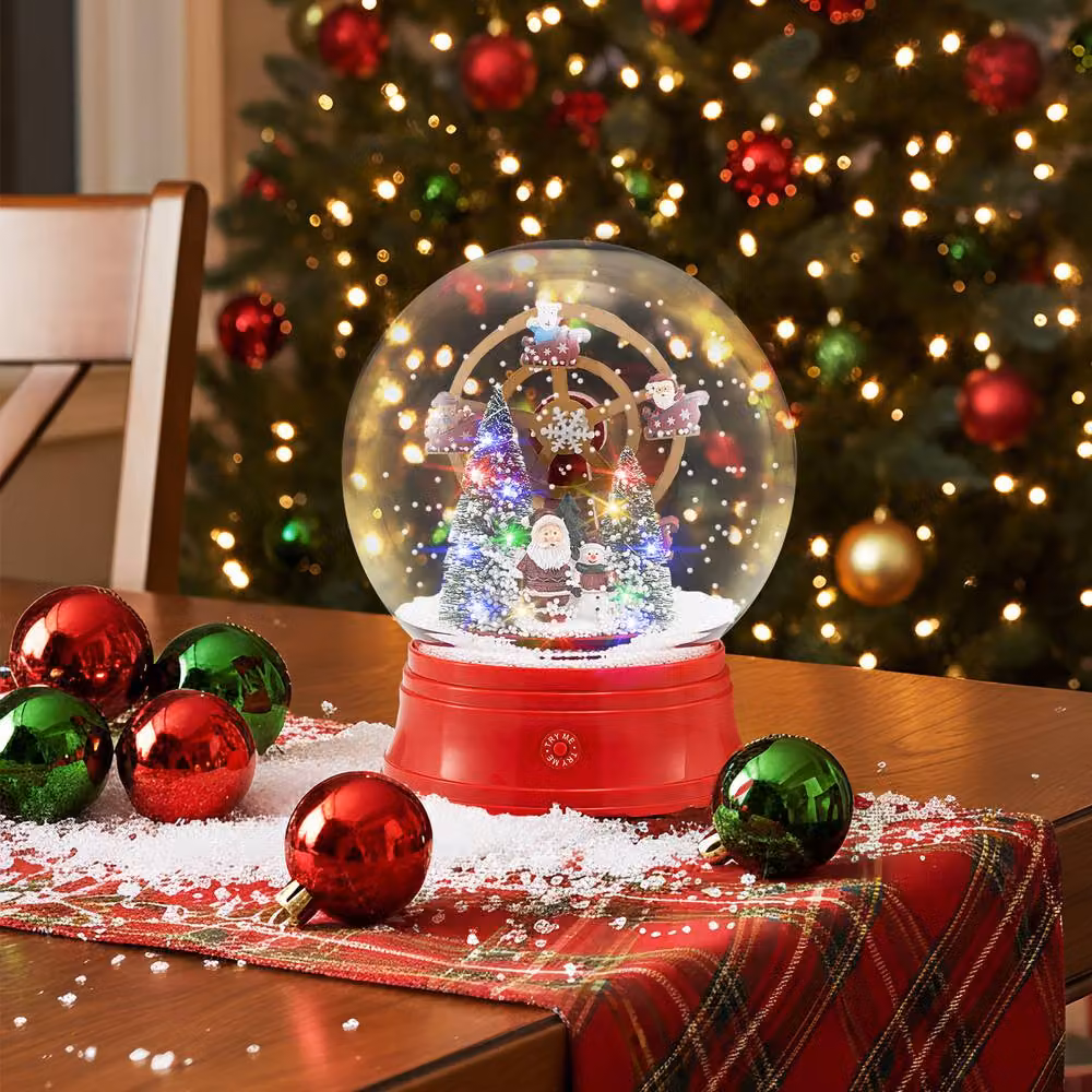 Gymax 5FT Musical Christmas Street Lamp with Blowing Snow and LED Lights in Red, Height: 152.4 cm – 4