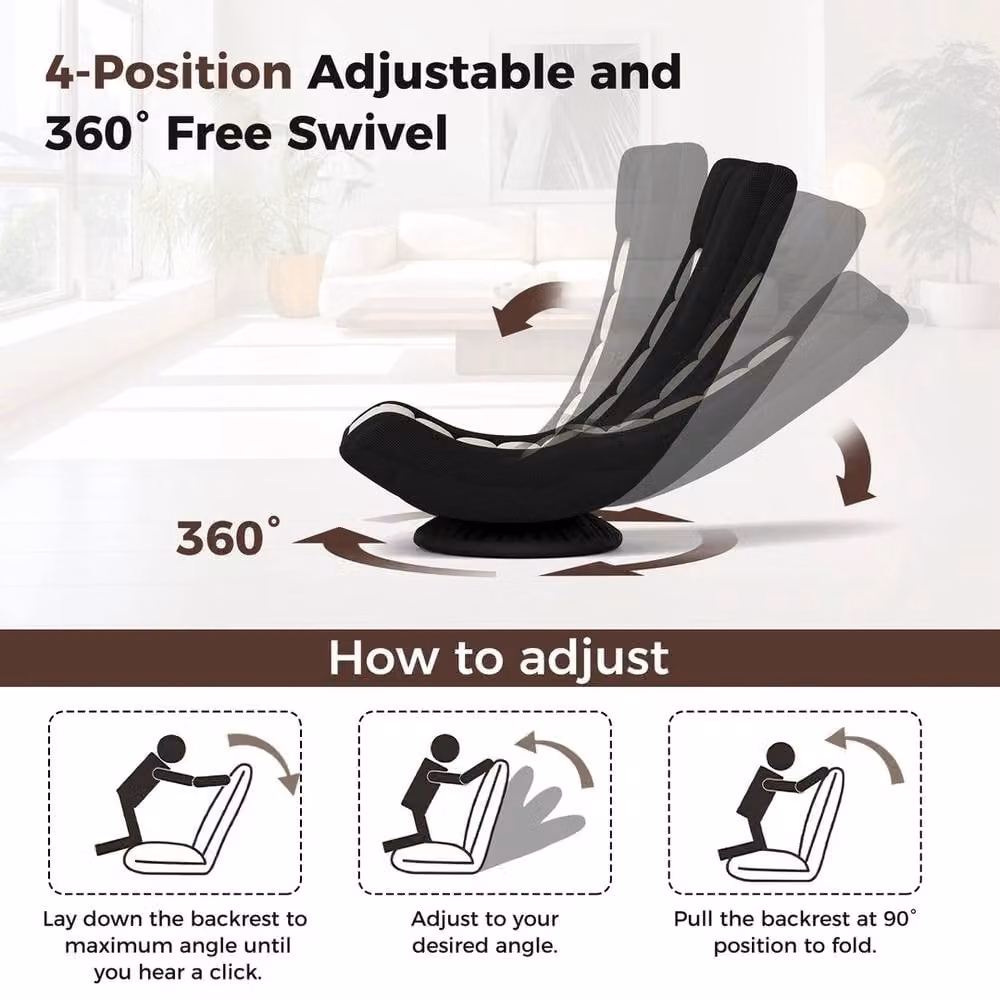 EONLION Black Swivel Folding Floor Gaming Chair for Adults – 4
