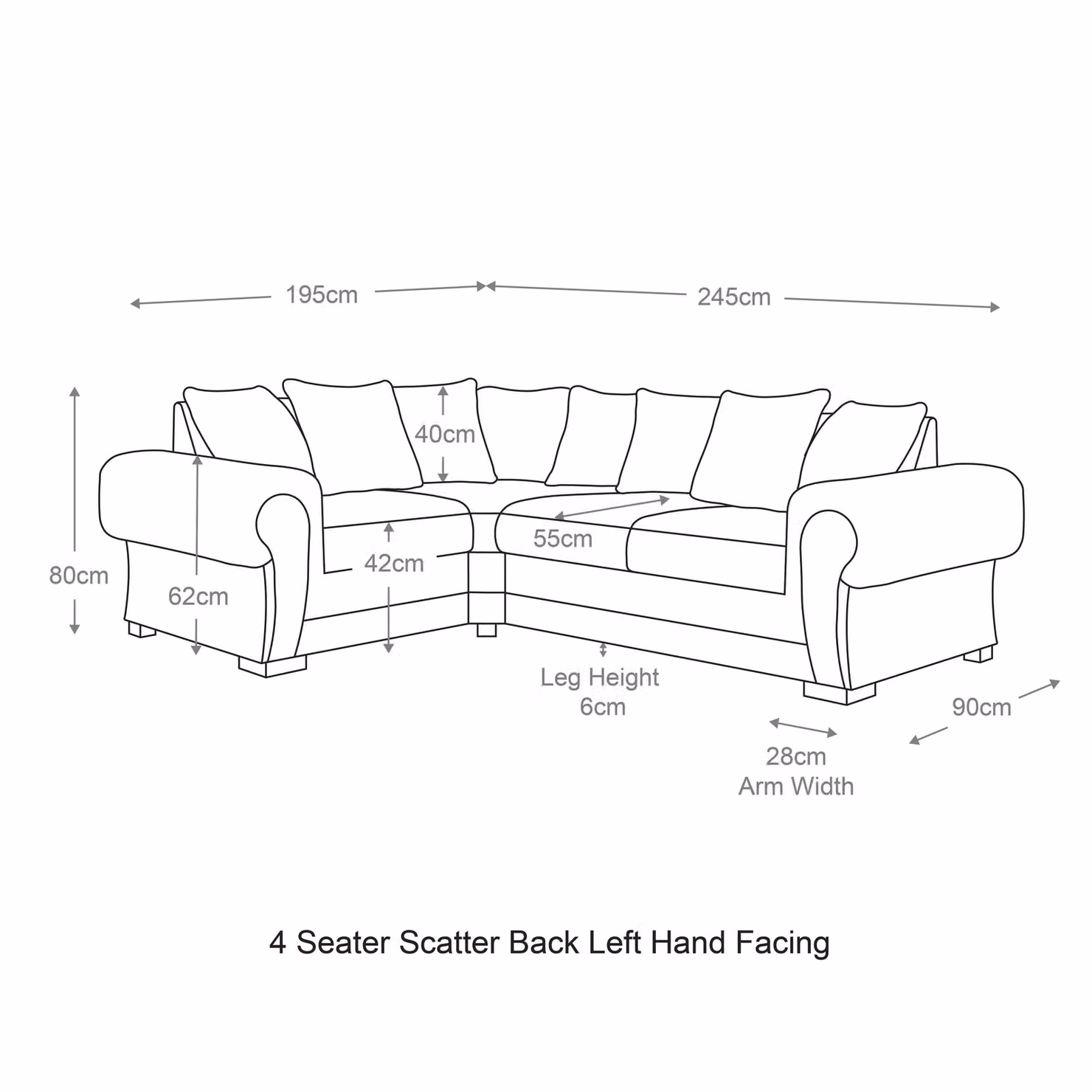 Furnishings For Less UK Milan 4 Seater L Shaped Corner Sofa, Black Chesterfield Fabric with Scatter Cushions, Left Hand Facing, W: 245 cm, D: 160 cm, H: 80 cm – 2