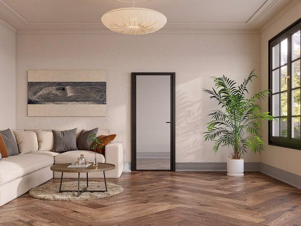 Loxton Reversible Door Unit in Black Aluminium and Tempered Glass, H: 204 cm, W: 93 cm – 2