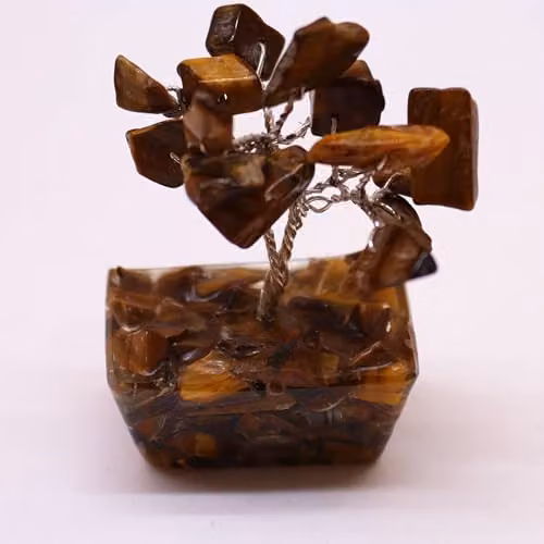KDMD Mini Tigereye Gemstone Energy Tree with Orgonite Base in Brown – 2