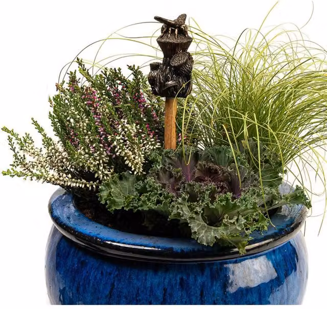 Jardinopia Bee On Thistle Cane or Stake Topper in Bronze, W: 5 cm, H: 7.5 cm – 1