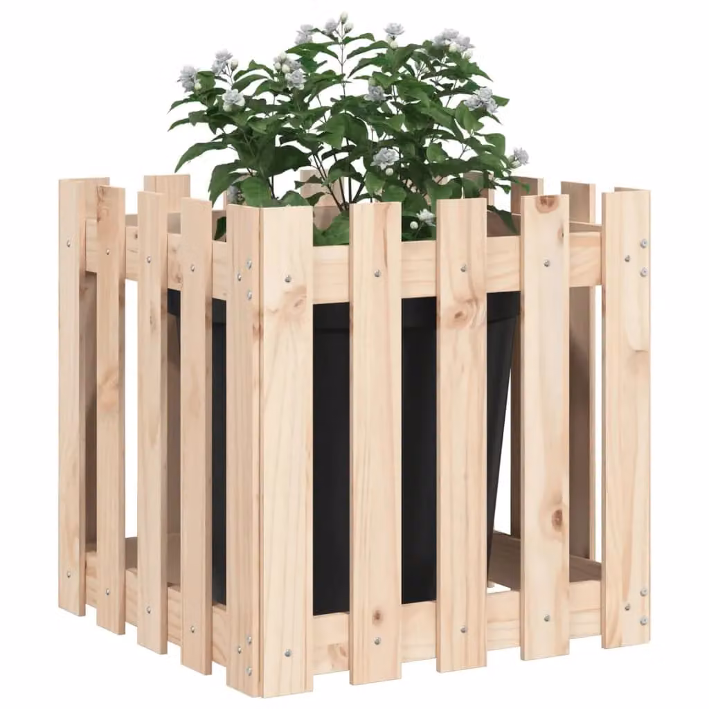 Berkfield Home Garden Planter with Fence Design in Brown and Beige, W/D/H: 50 x 50 x 50 cm – 2