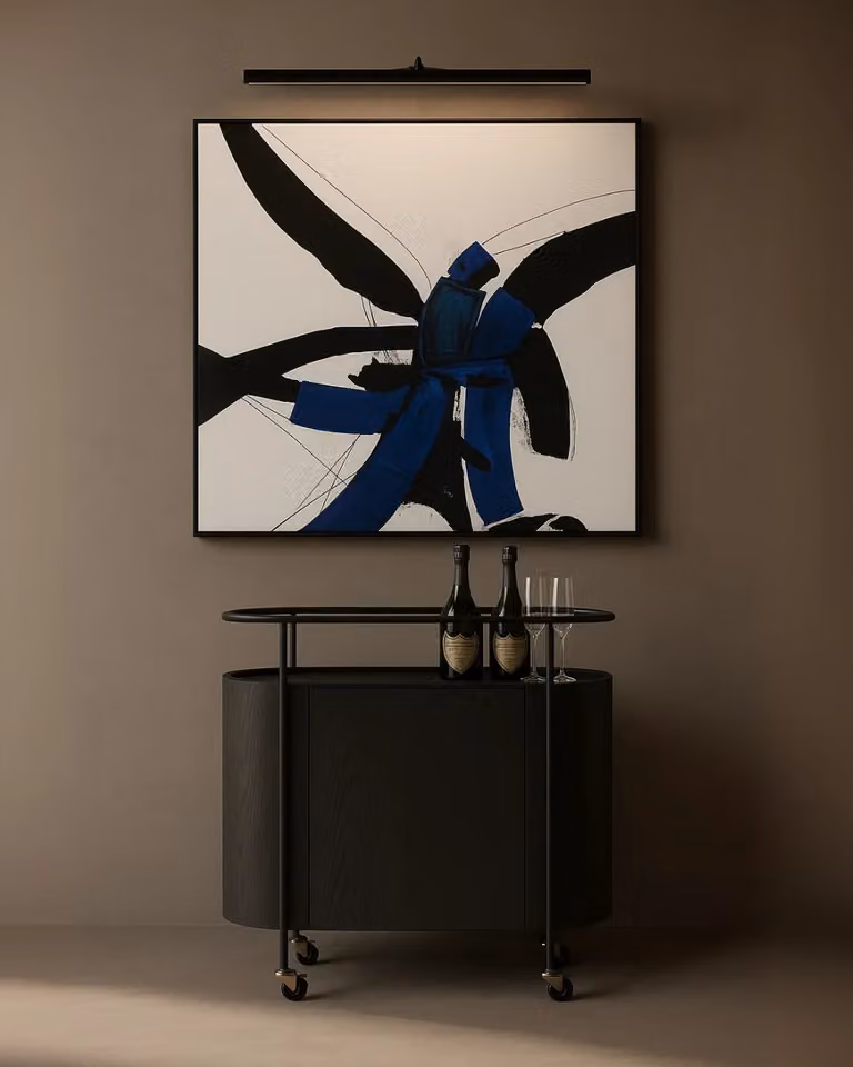 Tommy Franks Alpha Oil Canvas Abstract Modern Wall Painting Reproduction in Blue, Black and White