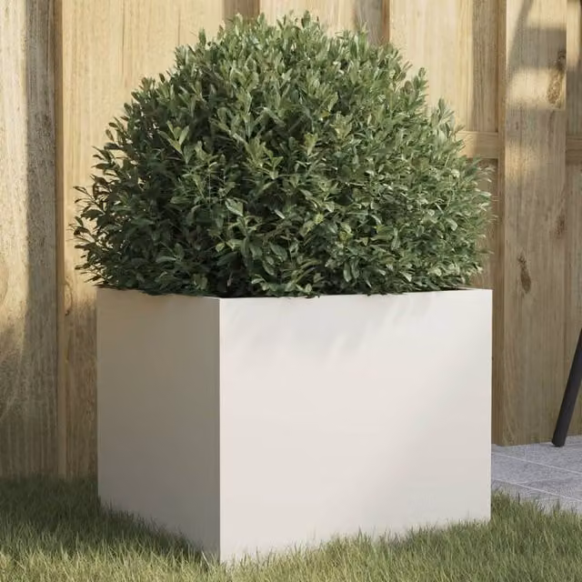 Berkfield Home White Steel Planter Tub W: 32 cm, D: 30 cm, H: 29 cm