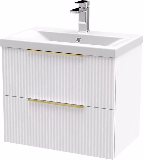Balterley Fluted Front Wall Hung 2 Drawer Vanity Basin Unit, Satin White, W: 60 cm, D: 54 cm – 1