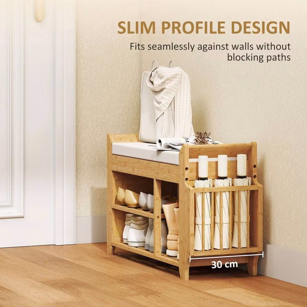 NESTLUNE Shoe Bench with Cushioned Seat in Natural and Beige, W/D/H: 100 x 15 x 15 cm – 2