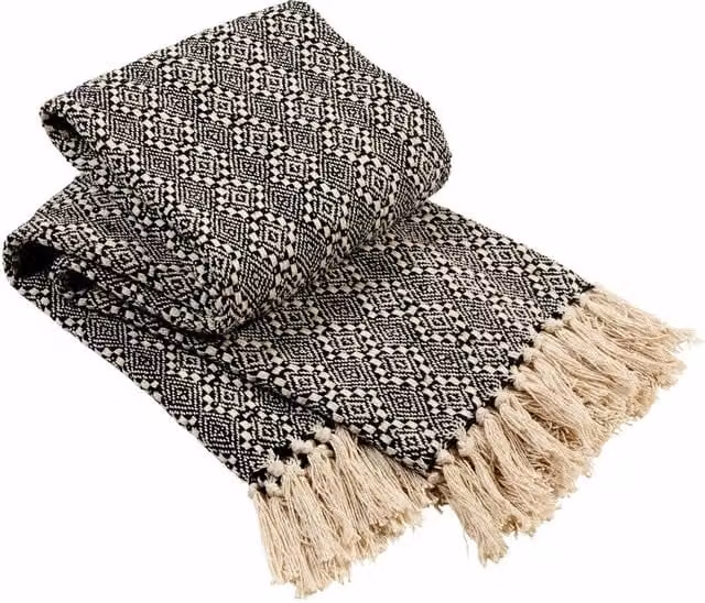 New Edge Blinds Casablanca Super Soft Cotton Throw in Black, W: 127 cm, L: 152 cm