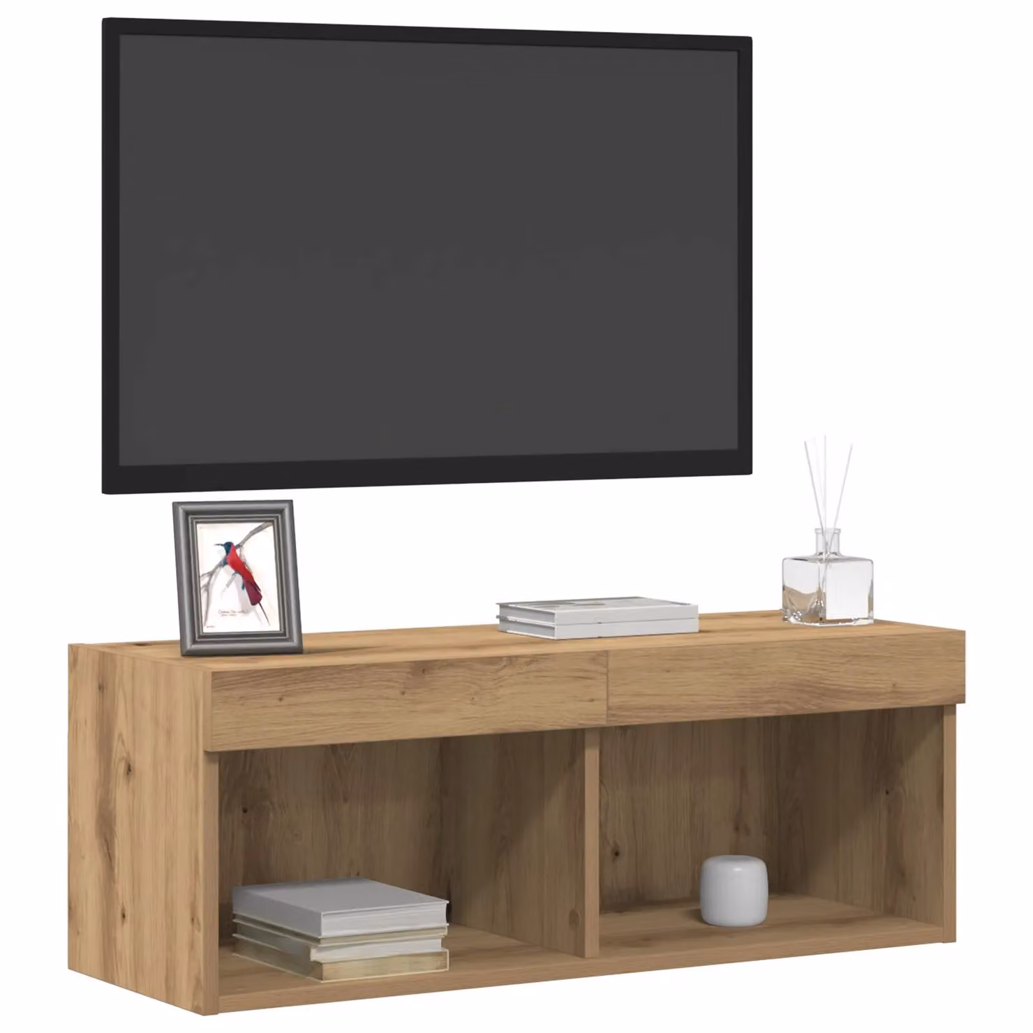 Berkfield Home Set of 2 Artisan Oak TV Wall Cabinets with Integrated LED Lights in Brown, W/D/H: 80 x 30 x 30 cm – 3