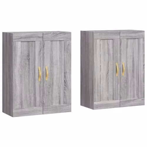 vidaXL Grey Modern Wall Mounted Cabinet Set of 2 with Hinged Doors and Internal Shelves – 1