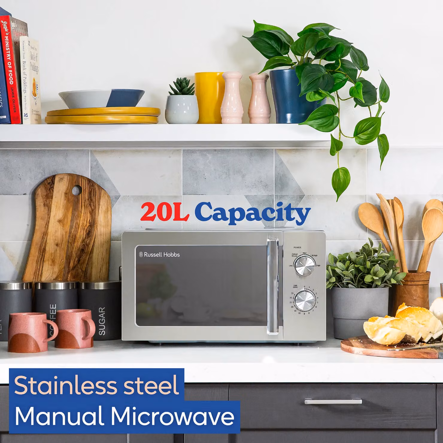 Russell Hobbs Manual Solo Microwave in Silver with Stainless Steel Interior and 20L Capacity – 2