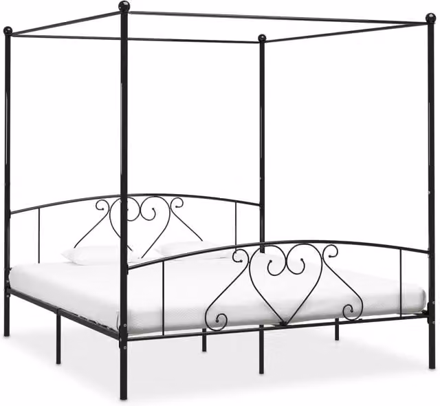 Berkfield Home Black Metal Canopy Bed Frame W/D/H: 200 x 200 cm