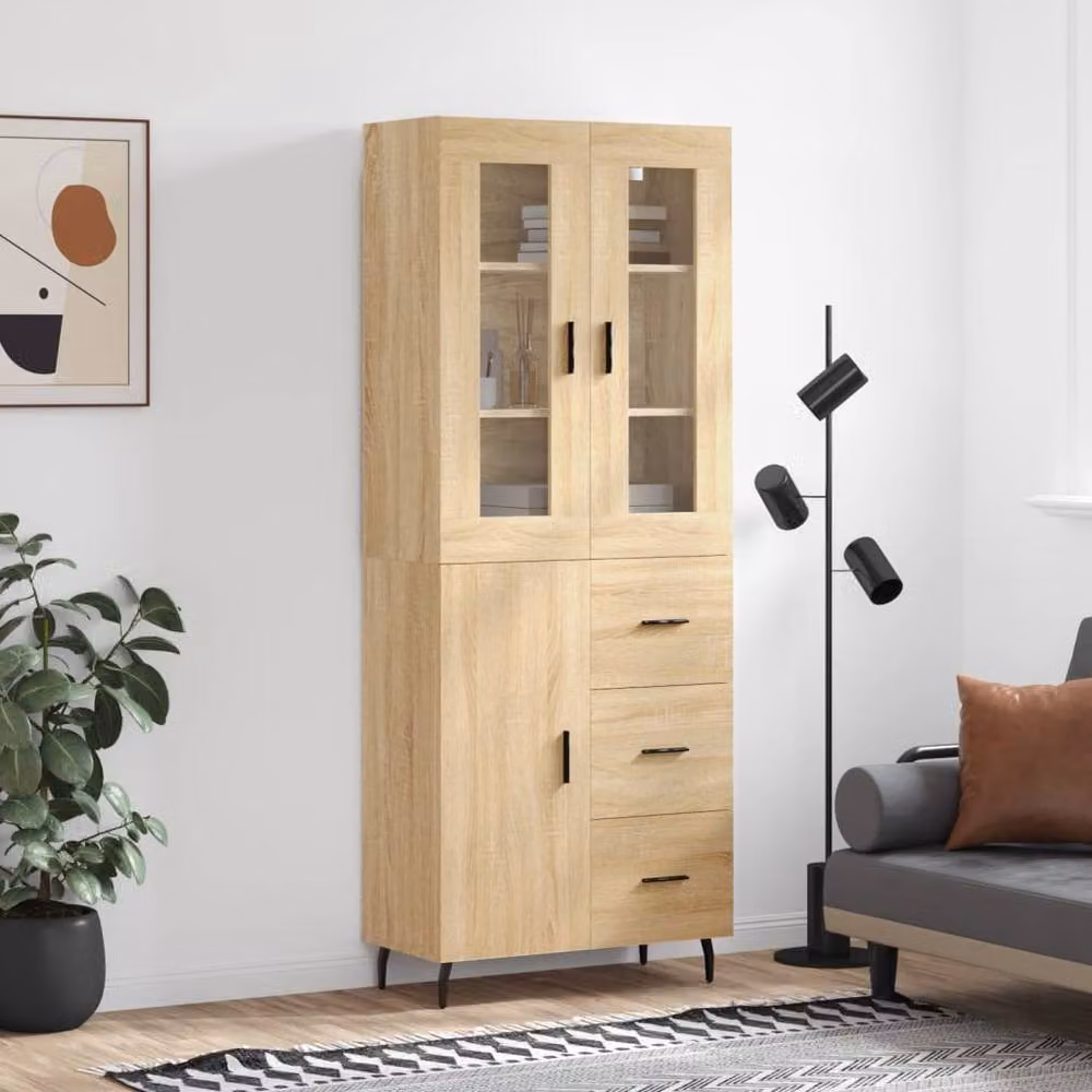 Berkfield Home Sonoma Oak Highboard in Brown, W/D/H: 69.5 x 34 x 180 cm – 2