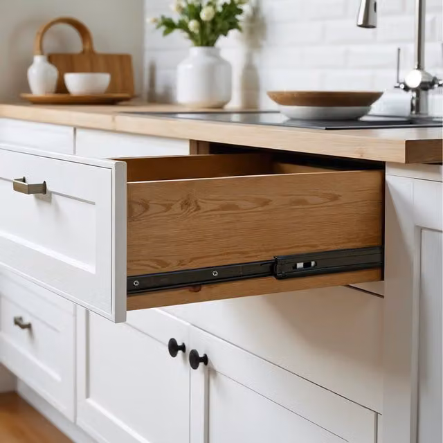 Livingandhome Pair of Black Full Extension Ball Bearing Drawer Runners, Length: 45 - 89.7 cm