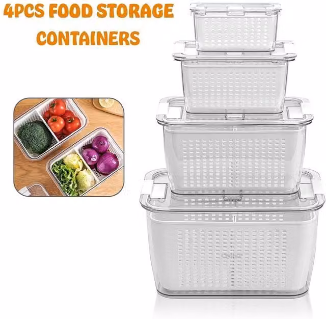 Nordara Stackable Multipurpose Fridge Organiser and Refrigerator Storage Box in White and Transparent Plastic – 1