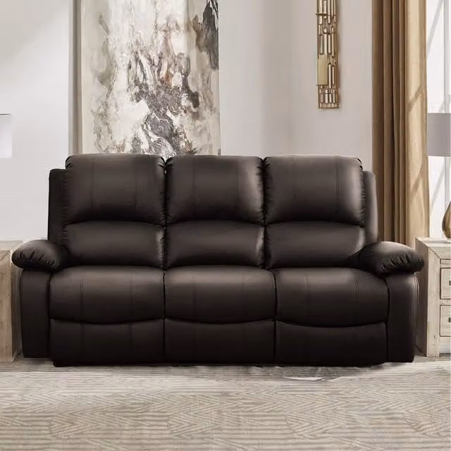 Comfy Living Brown Bonded Leather Reclining 3 Seater Sofa