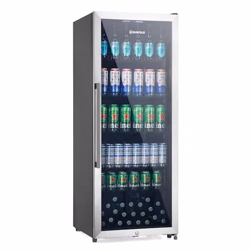 Subcold MAXI250LED Upright Drinks Fridge with Stainless Steel Glass Door, 237L Capacity, Lockable and LED Interior Light, Silver