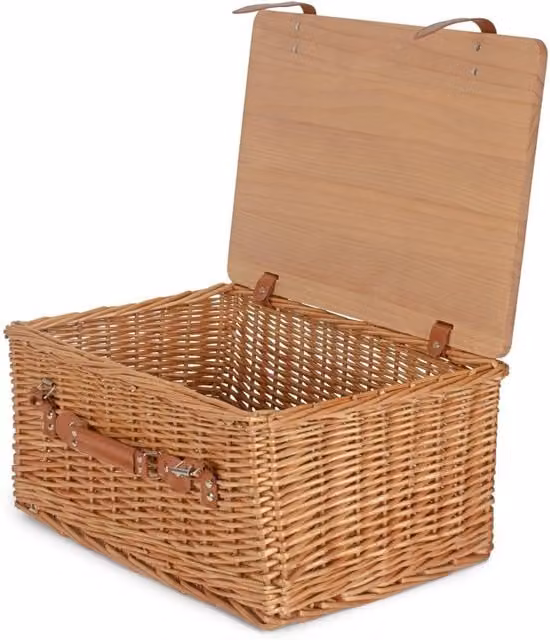 Red Hamper Double Steamed Empty Picnic Basket with Pinewood Lid in Brown, W/D/H: 36.0 x 26.0 x 36.0 cm