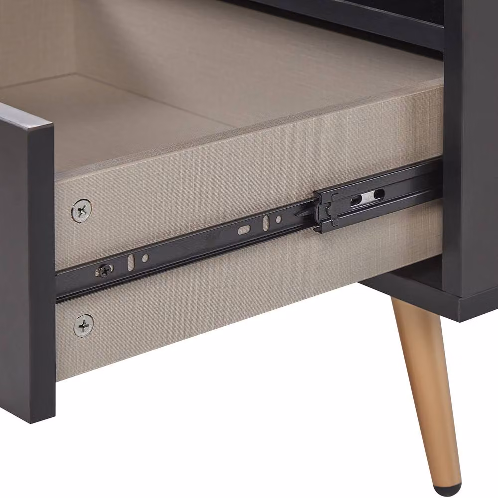 Wyld and Coco Modern Black MDF Bedside Table with Gold Metal Legs – 4