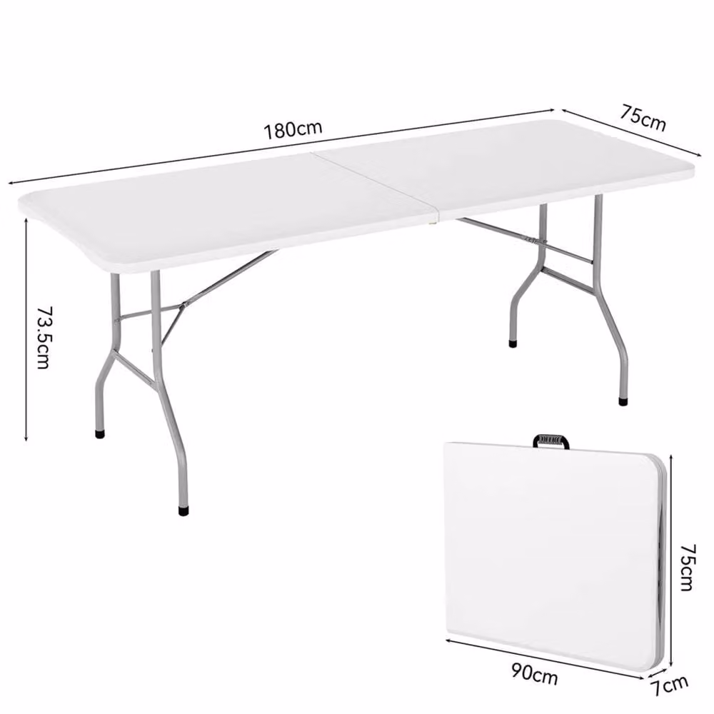 Nordara White Heavy Duty Plastic and Metal Folding Table for Garden and Kitchen, W: 160 cm, D: 45 cm, H: 45 cm – 2