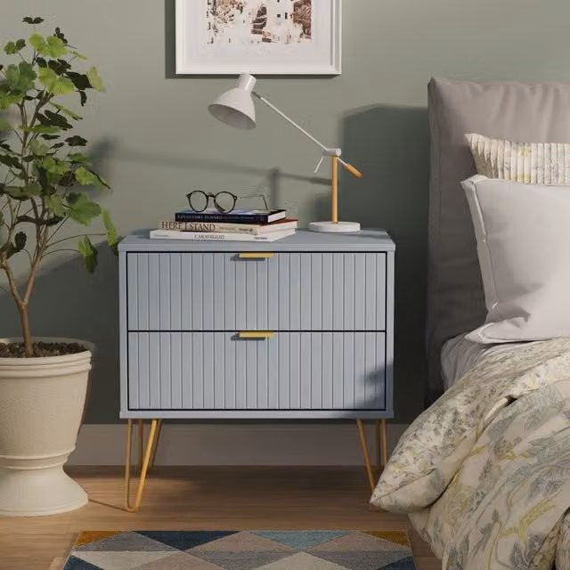 2 U Bexley 2 Drawer Side Table in Light Blue and Gold – 1
