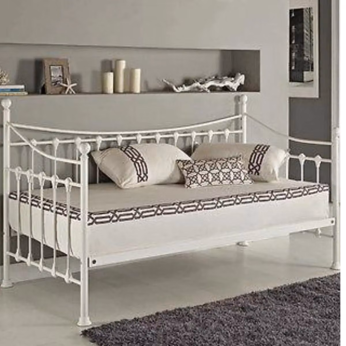 Kosy Koala Versailles 3ft Single Daybed and Guest Sofa Bed with Glossy White Metal Frame – 2
