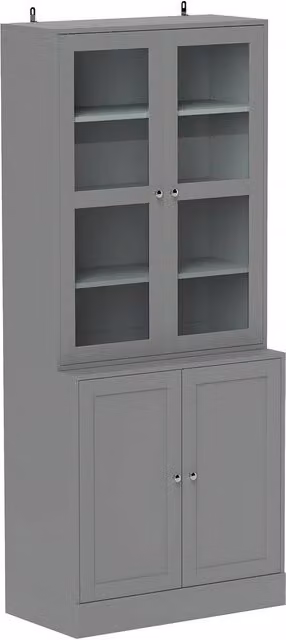 Rolipo Double Storage Display Cabinet in Grey with Glass Doors and Adjustable Shelves
