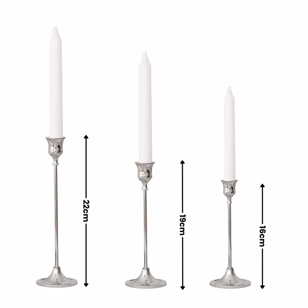 Marco Paul Set of 3 Silver and White Metal Taper Candle Holders – 2