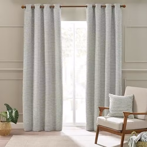 Catherine Lansfield Stab Stitch Lined Eyelet Curtains, Green, W: 117 cm, H: 183 cm