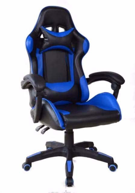 Groundlevel Executive Racing Style Gaming and Office Chair in Blue with Synthetic Leather and Headrest