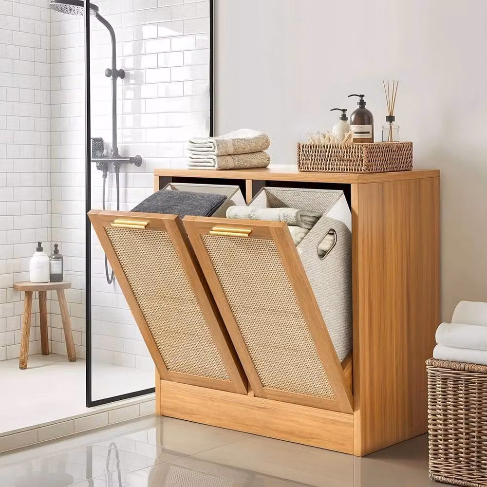 Pamapic Scandinavian Rattan Bathroom and Bedroom Storage Cabinet in Beige – 2