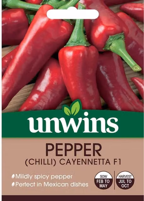 Unwins Cayennetta F1 Chilli Pepper Vegetable Seeds, Green