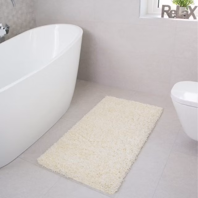 The Rug House Soft Value Natural Cream Shaggy Area Rug, W: 80 cm, D: 50 cm