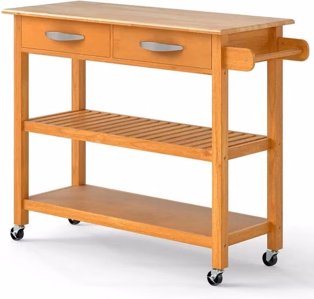 VOGREX 3-Tier Rolling Kitchen Cart with 2 Drawers in Rustic Brown Wood